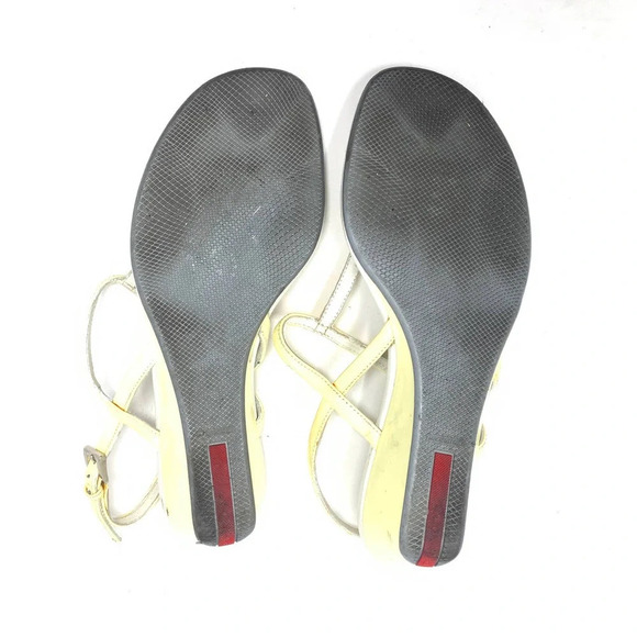 Prada Sport Thong Wedge Sandals in Yellow Leather Size US 6.5 *damaged - Picture 12 of 12